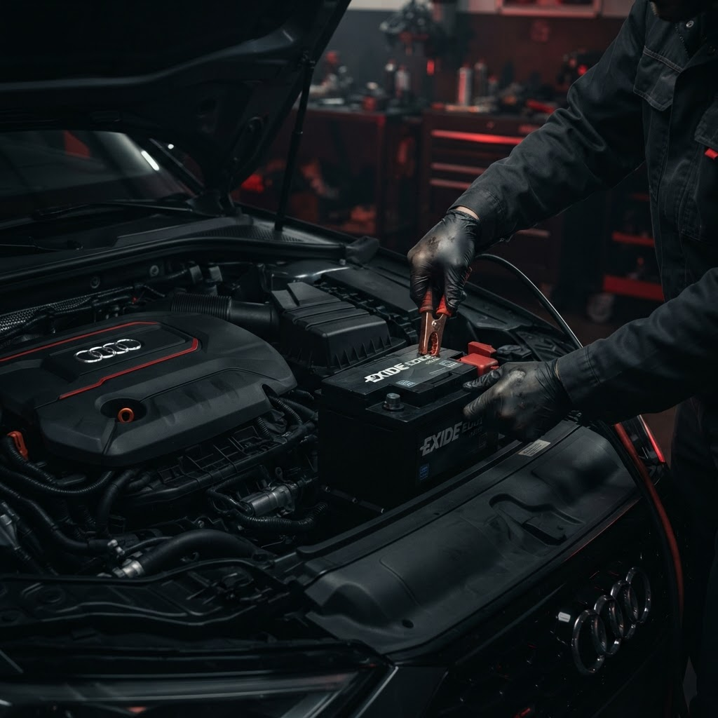 Usta tarafından araç motor bölümünde akü değişimi